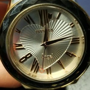 Invicta Angel Quartz Pink Leather Strap Heart